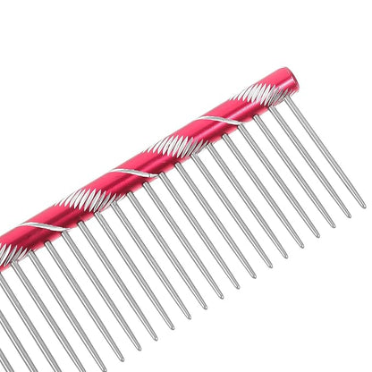 UEETEK Dog Grooming Comb : Stainless Steel Dog Combs with Rounded Ends for Dematting & Shedding, 2-in-1 Fine & Wide Tooth Design, 6.3 X 1.38 X 0.12 Inch (Rose Red)