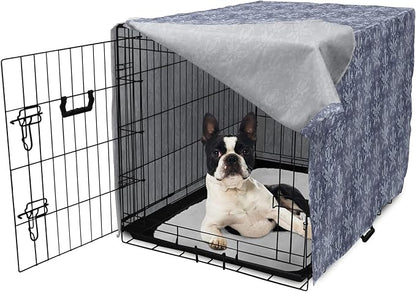 Lunarable Damask Dog Crate Cover, Medieval Repetitive Pattern with Flourish Ornaments, Easy to Use Pet Kennel Cover for Small Dogs Puppies Kittens, 22 Inch, Purpleblue Ceil Blue