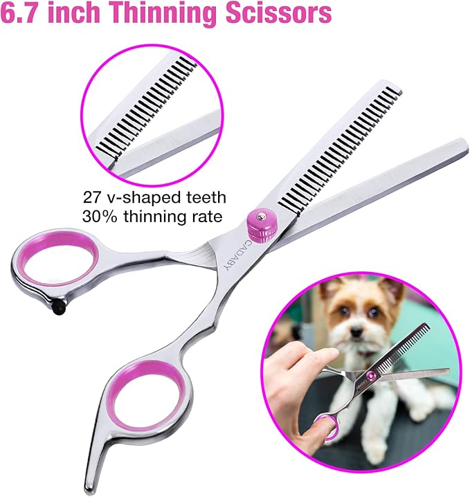 Pink Dog Grooming Scissors with Safety Tip, 3 in 1 Dog Grooming Scissors Kit, Professional Stainless Steel Pet Grooming Shears for Dog, Cat