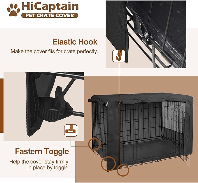 HiCaptain Folding Metal Dog Crate Cover for 36 Inch Wire Pet Cage (Black)