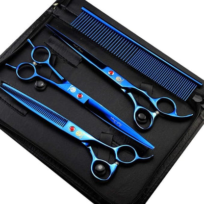Purple Dragon 8.0 inch Dog Hair Cutting, Curved and Thinning Scissors Shear Pet Grooming Tool Kit