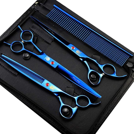 Purple Dragon 8.0 inch Dog Hair Cutting, Curved and Thinning Scissors Shear Pet Grooming Tool Kit