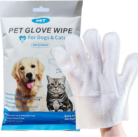 Pet Bathing Wipes for Dogs & Cats (6 Packs), Waterless Grooming Wipes for Dogs, Pet Cleaning Gloves Wipes for Daily Care and Traveling