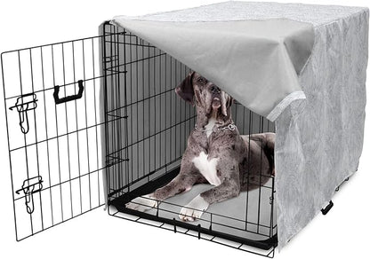 Ambesonne Grey and White Dog Crate Cover, Doodle Style Botanical Leaves Pattern Shabby Ornamental, Easy to Use Pet Kennel Cover for Medium Large Dogs, 48 Inch, Pale Blue Grey and White