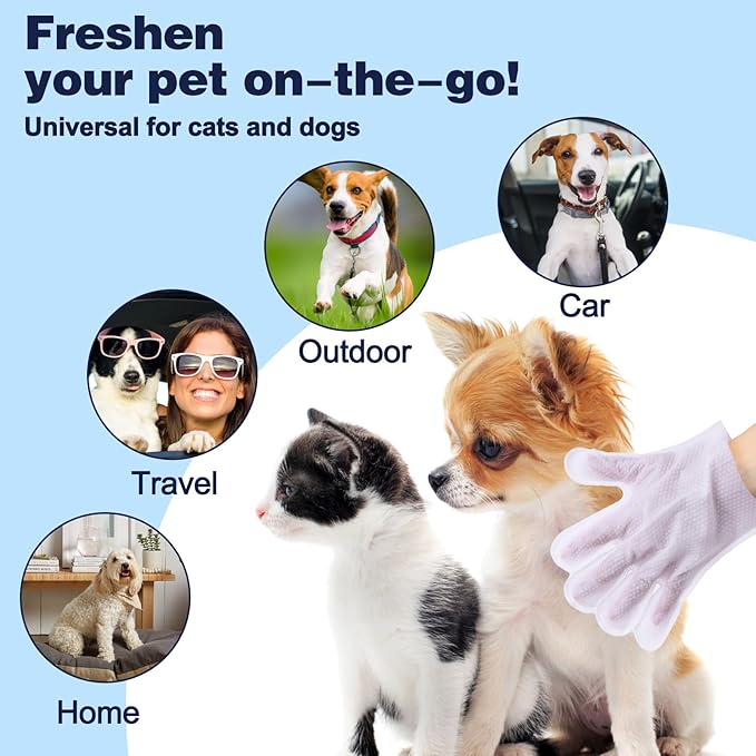 Pet Glove Wipes for Dogs, Dog Cleaning Gloves with Coconut Scented, Dual-Sided Pet Gloves Grooming for Cats with Wipes, Dog Cleaning Gloves Wipes for Daily Care and Travel, 15 Count