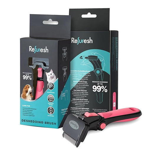 Deshedding Brush for Dogs & Cats - Small & Pink, Long Hair Grooming Tool, Dog Deshedding Brush, Cat Deshedding Brush, Lightweight Deshedding Tool for Shedding Control. Pet Deshedder.