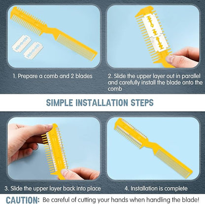 Yinkin 5 Pieces Razor Comb for Dogs Hair Grooming Trimmer for Pet Razor Comb with 25 Extra Blades Manual Dog Hair Trimmer Double Edge for Cats Hair Cutting Tool(Yellow)