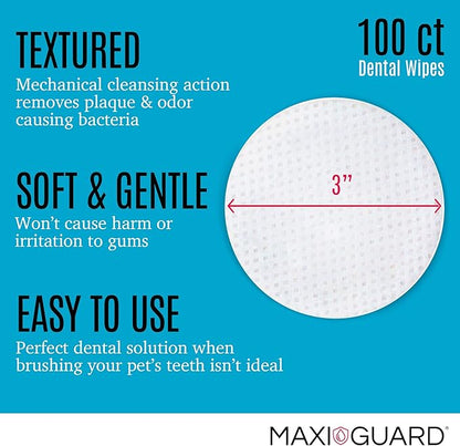 Dental Cleansing Wipes for Dogs, Cats, Horses and Companion Animals (100 Wipes), Light Blue/White
