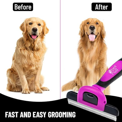 Deshedding and Grooming Tool - Stainless Steel Knot Detangler Comb for Dogs & Cats, Reduces Shedding by 95% (Pink)