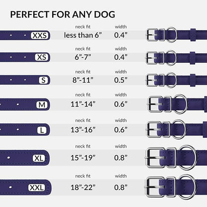 CollarDirect Rolled Leather Dog Collar, Soft Padded Round Puppy Collar, Handmade Genuine Leather Collar Dog Small Large Cat Collars 13 Colors (6 Inch, Purple Smooth)