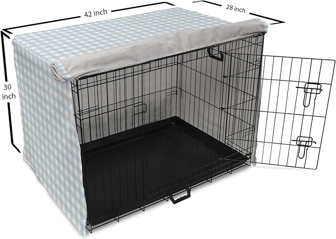 Lunarable Plaid Dog Crate Cover, Geometrical Striped Old Fashioned Pattern Pastel Colors Country, Easy to Use Pet Kennel Cover for Medium Large Dogs, 42 Inch, Pale Blue Yellow White