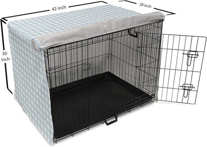Lunarable Plaid Dog Crate Cover, Geometrical Striped Old Fashioned Pattern Pastel Colors Country, Easy to Use Pet Kennel Cover for Medium Large Dogs, 42 Inch, Pale Blue Yellow White