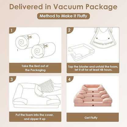EHEYCIGA Orthopedic XL Dog Beds, Waterproof Memory Foam Dog Bed for Extra Large Dogs, Non-Slip Bottom and Egg-Crate Foam Big Dog Couch Bed with Washable Removable Cover, Dusty Pink