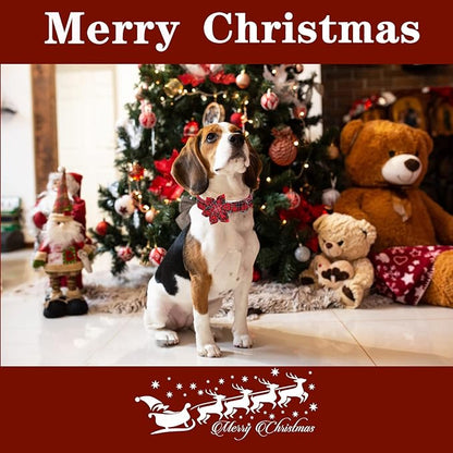 Unique style paws Christmas Dog Collar with Flower Tie Red Black Grid Cotton Collar Adjustable Puppy Plaid Collar for Small Medium Large Dogs-S