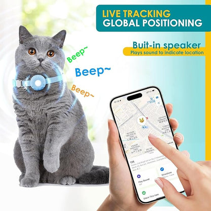 Pet Tracker for Cats,GPS Cat Tracker,Smart Pet Location Tracker with Collar and Holder,Waterproof Cat GPS Tracker Tracking Device,No Monthly Fee,Works with Apple Find My(iOS Only)-Blue