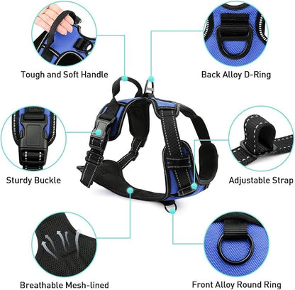 Joytale No Pull Dog Harness Medium Sized Dog, Reflective Pet Vest with Front Clip, Adjustable Soft Padded Harnesses with Easy Control Handle for Training and Walking, Navy Blue, M