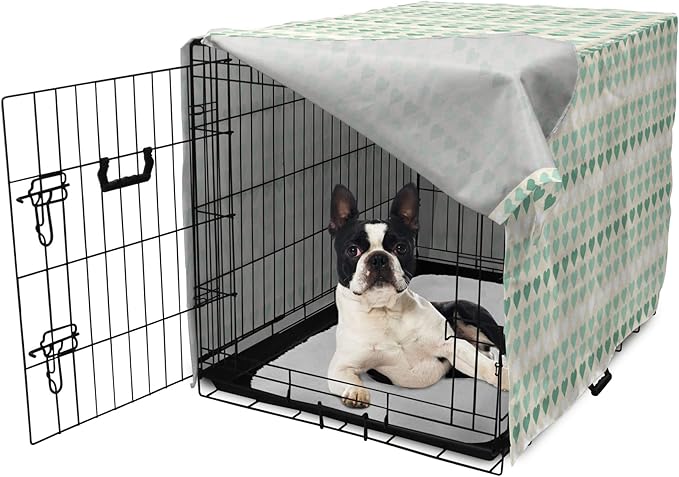 Lunarable Aquamarine Dog Crate Cover, Romantic Pattern with Heart Shapes in Rows, Easy to Use Pet Kennel Cover for Small Dogs Puppies Kittens, 22 Inch, Champagne Laurel Green
