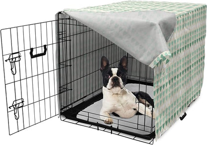 Lunarable Aquamarine Dog Crate Cover, Romantic Pattern with Heart Shapes in Rows, Easy to Use Pet Kennel Cover for Small Dogs Puppies Kittens, 22 Inch, Champagne Laurel Green