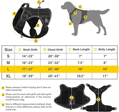 WINGOIN Black Tactical Dog Harness for Large Dogs No Pull Adjustable Pet Harness with Handle Reflective K9 Military Service Dog Vest for Walking Hiking Training (L)