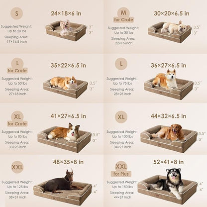 EHEYCIGA Orthopedic Dog Beds for Large Dogs, Waterproof Memory Foam Large Dog Bed with Sides, Non-Slip Bottom and Egg-Crate Foam Large Dog Couch Bed with Washable Removable Cover, Camel