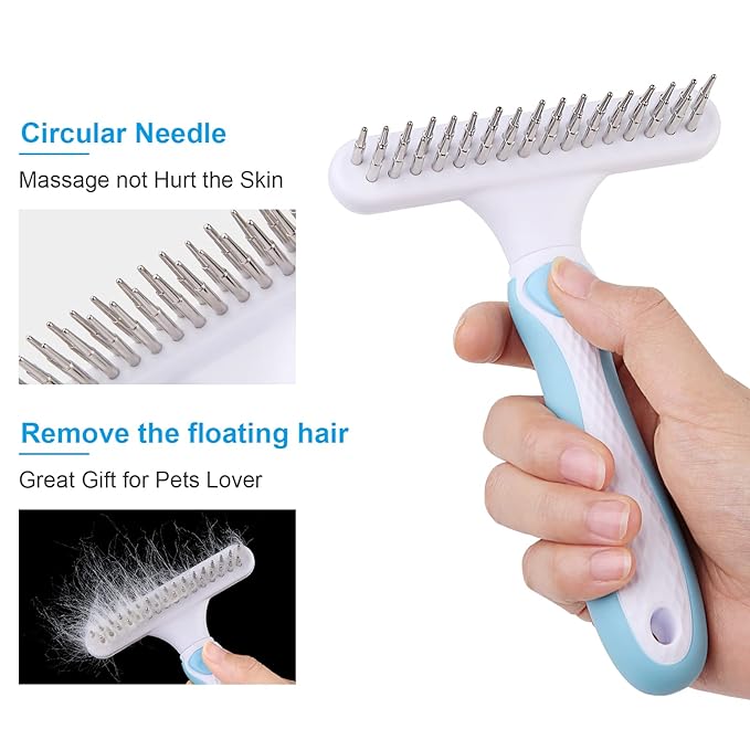 Pet Grooming Brush - Undercoat Rake for Dogs, Cats, Dematting Deshedding Brush Comb - Ideal for Thick, Long Hair, Matted Pets - Professional Shedding Tool - Blue