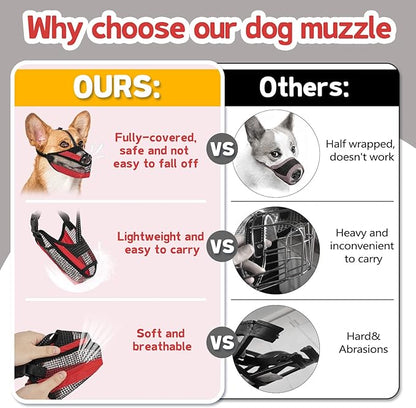 Dog Muzzle for Large Medium Small Dogs, Soft Mesh Muzzle for Dogs with Reflective Adjustable Strap, Prevent Biting Chewing and Licking, Dog Nose Open Design for Reduction Friction (Red, L)
