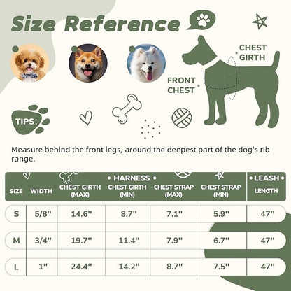 Dog Harness and Leash Set for Large Dogs Rayon Derived from Bamboo 90%, Polyester 10%, No Pull Dog Harness, Step-in Adjustable Dog Leash for Large Dogs-Green