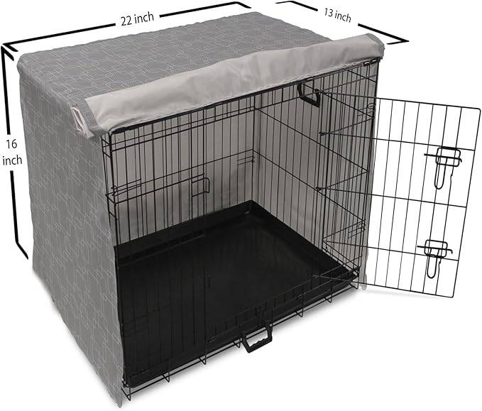 Ambesonne Geometric Dog Crate Cover, Interlinking Round Edged Squares Forming Tileable Pattern, Easy to Use Pet Kennel Cover for Small Dogs Puppies Kittens, 22 Inch, Pearl Grey