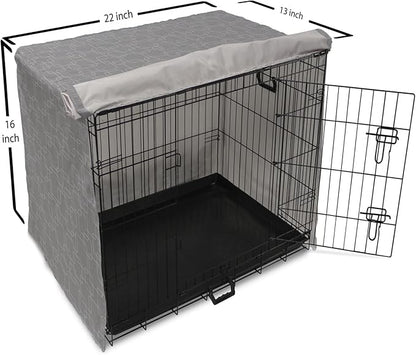 Ambesonne Geometric Dog Crate Cover, Interlinking Round Edged Squares Forming Tileable Pattern, Easy to Use Pet Kennel Cover for Small Dogs Puppies Kittens, 22 Inch, Pearl Grey