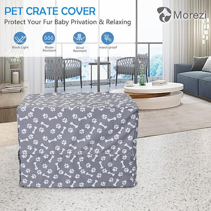 Dog Crate Cover for Wire Crates, Heavy Nylon Waterproof, Fits Most 48" inch Dog Crates, Easy to Put On, Take Off, and Adjust - Cover only - GrayPaw - M