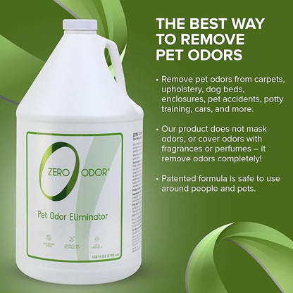 Zero Odor - Pet Odor Eliminator for strong odor, Eliminate Air & Surface Odors – Patented Molecular Technology Best For Carpet, Furniture, Beds Smell Great Again (128 Ounces)