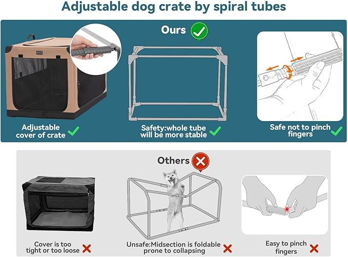 PETSFIT Collapsible Dog Crate, Portable Dog Crate-36 Inch Lightweight, Easy Setup, Sturdy, Adjustable Framework with 3 Mesh Door, Soft Dog Kennel Indoor Khaki