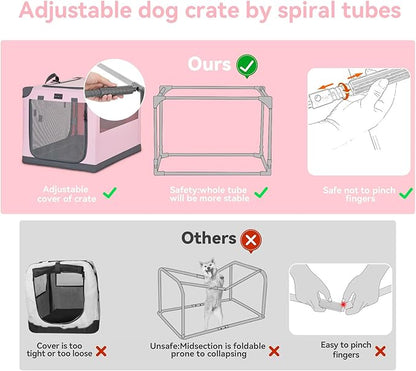 PETSFIT Travel Dog Crate, with Patented Adjustable Fabric Cover, Chewproof & Lockable Mesh Doors, Waterproof Base Portable Kennel Pink 26 Inch