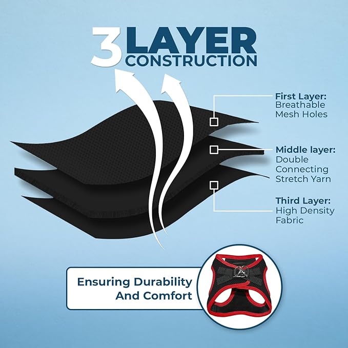 Voyager Step-in Air Dog Harness - All Weather Mesh, Reflective, No Pull Harness for Small, Medium Dogs, Cats - Secure with Hook & Loop Fastener, Buckle, Double D-Rings - Black/Red Trim, L