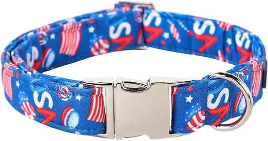 Lionet Paws Dog Collar, Comfortable Cute American Collar with Metal Buckle for Male Female Dogs Gift, July of 4th, Small, Neck 10-16 inches
