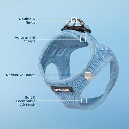 Voyager Step-in Air Dog Harness - All Weather Mesh, Reflective, No Pull Harness for Small, Medium Dogs, Cats - Secure with Hook & Loop Fastener, Buckle, Double D-Rings - Baby Blue, XS