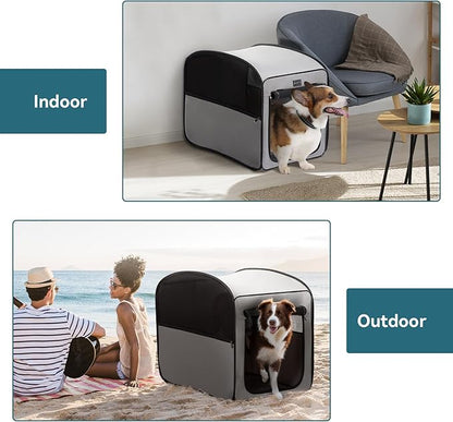 Petsfit Travel Dog Crate，Pop Up Dog Crate for Medium Large Dogs，Waterproof Pet Cage Soft Dog Kennel for Indoor/Outdoor，Lightweight Dog Carrier for Travelling，Grey