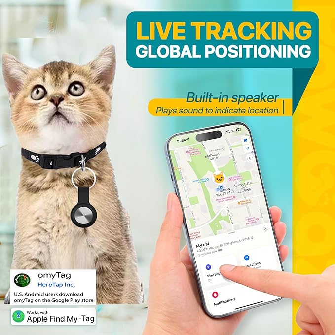 Dog Tracker-Cat Tracker Collar-Pet Tracker-GPS Tracker for Dogs | Android and iOS Universal | No Monthly Fee | No Charging Required | Waterproof | Works with Any Collar