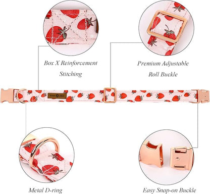Lionet Paws Dog Collar, Comfortable Adjustable Cute Collar with Metal Buckle for Male Female Dogs Gift, Strawberry Pattern, Small, Neck 10-16 inches