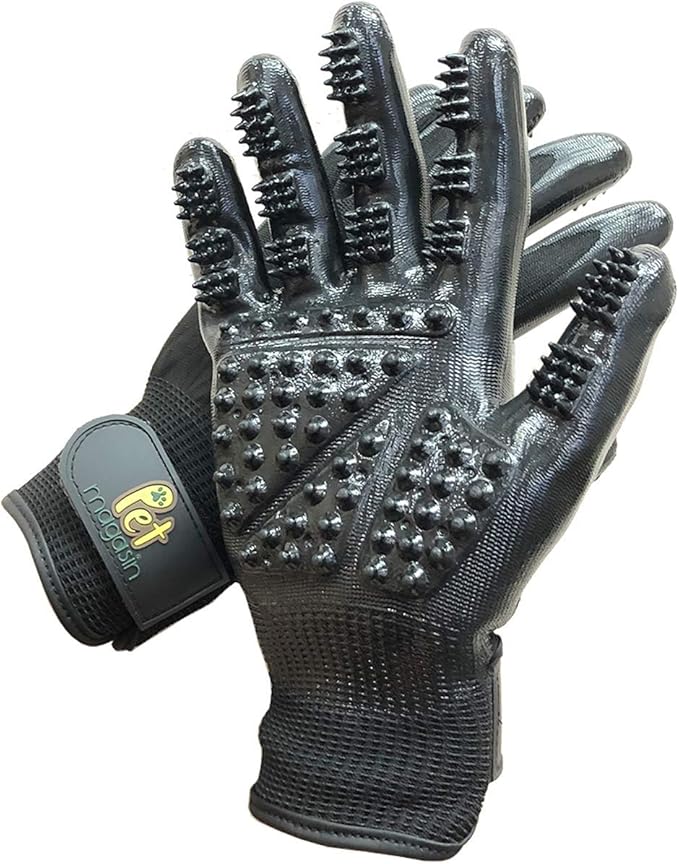 PET MAGASIN Dog Grooming Gloves for Gentle Deshedding and Bathing (Black, Medium)