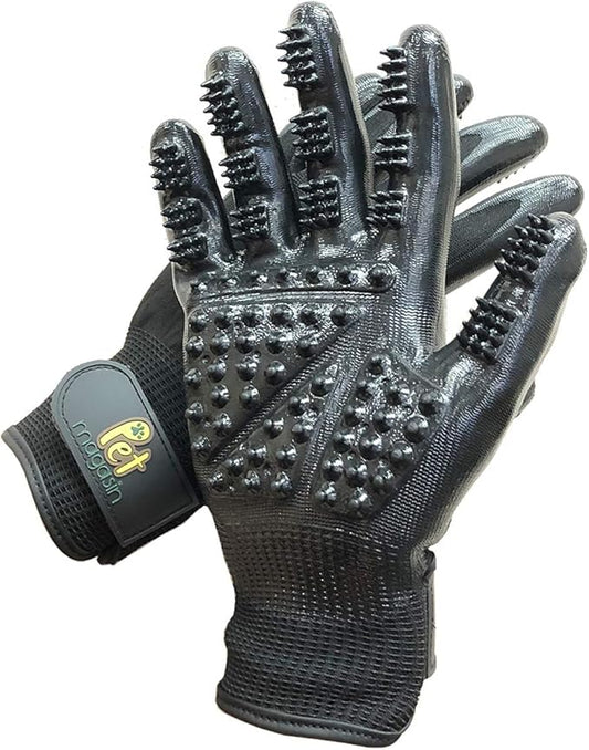 PET MAGASIN Dog Grooming Gloves for Gentle Deshedding and Bathing (Black, Medium)