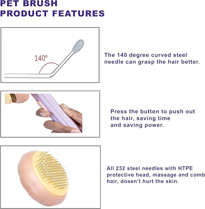 Self Cleaning Slicker Brush, Dog Cat Bunny Pet Grooming Shedding Brush - Easy to Remove Loose Undercoat, Pet Massaging Tool Suitable for Pets with Long or Short Hair (Coral & Purple)
