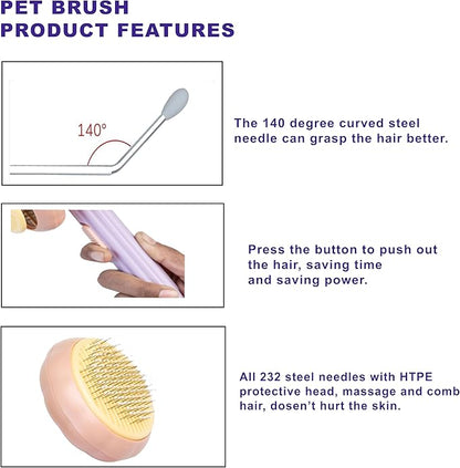 Self Cleaning Slicker Brush, Dog Cat Bunny Pet Grooming Shedding Brush - Easy to Remove Loose Undercoat, Pet Massaging Tool Suitable for Pets with Long or Short Hair (Coral & Purple)