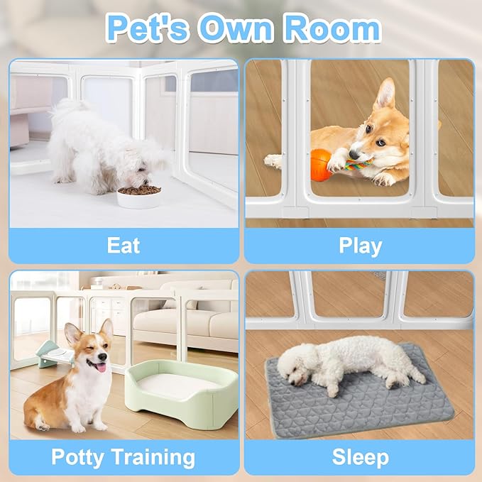 Clear Acrylic Dog Playpen Transparent Pet Playpen Indoor-Easy Assemble and Disassemble Dog Fence-Clear Pet Pen Dog Playpen for Puppy Bunny Cat Pig(23.6" H, 9 Panels+1 Door) White