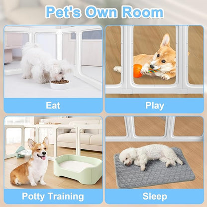 Clear Acrylic Dog Playpen Transparent Pet Playpen Indoor-Easy Assemble and Disassemble Dog Fence-Clear Pet Pen Dog Playpen for Puppy Bunny Cat Pig(23.6" H, 9 Panels+1 Door) White