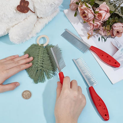 OLYCRAFT 3Pcs 3 Styles Stainless Steel Pet Combs Macrame Fringe Combs Pet Combs with Plastic Handle Metal Tassel Combs Pet Grooming Comb for Removing Tangles and Knots Grooming Tool Tassel Brush