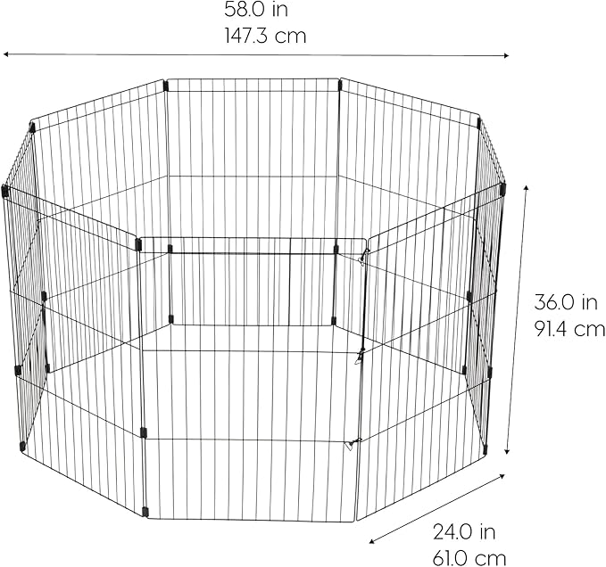 IRIS USA Metal Dog Playpen, 8-Panel 36" Pet Playpen, Puppy Playpen, Indoor/Outdoor Dog Fence, 58 x 58 x 36, Foldable, Customizable, Black