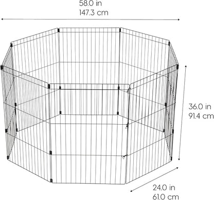 IRIS USA Metal Dog Playpen, 8-Panel 36" Pet Playpen, Puppy Playpen, Indoor/Outdoor Dog Fence, 58 x 58 x 36, Foldable, Customizable, Black