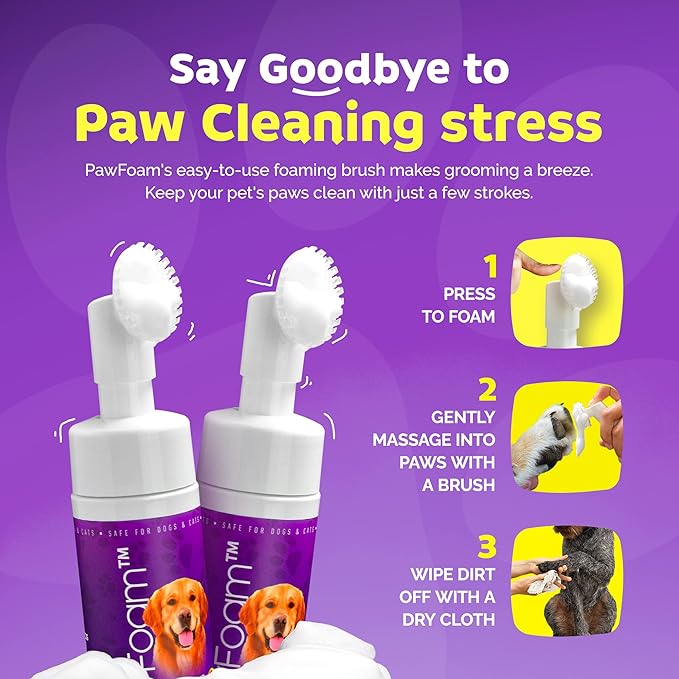 Pet Paw Cleaner for Dogs and Cats - PawFoam Pet Paw Cleaner Foam to Clean, Moisturize, Soften and Protect Paws | Gentle Dog Feet Cleaner with Silicone Dog Paw Washer Brush | 5FL OZ