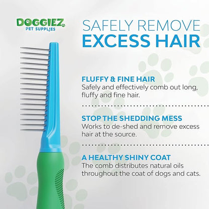 Pet Comb for Dogs and Cats - Stainless Steel Grooming Comb for Fine, Fluffy, Long and Short Hair - Deshedding and Dematting Comb for Small to Large Breeds